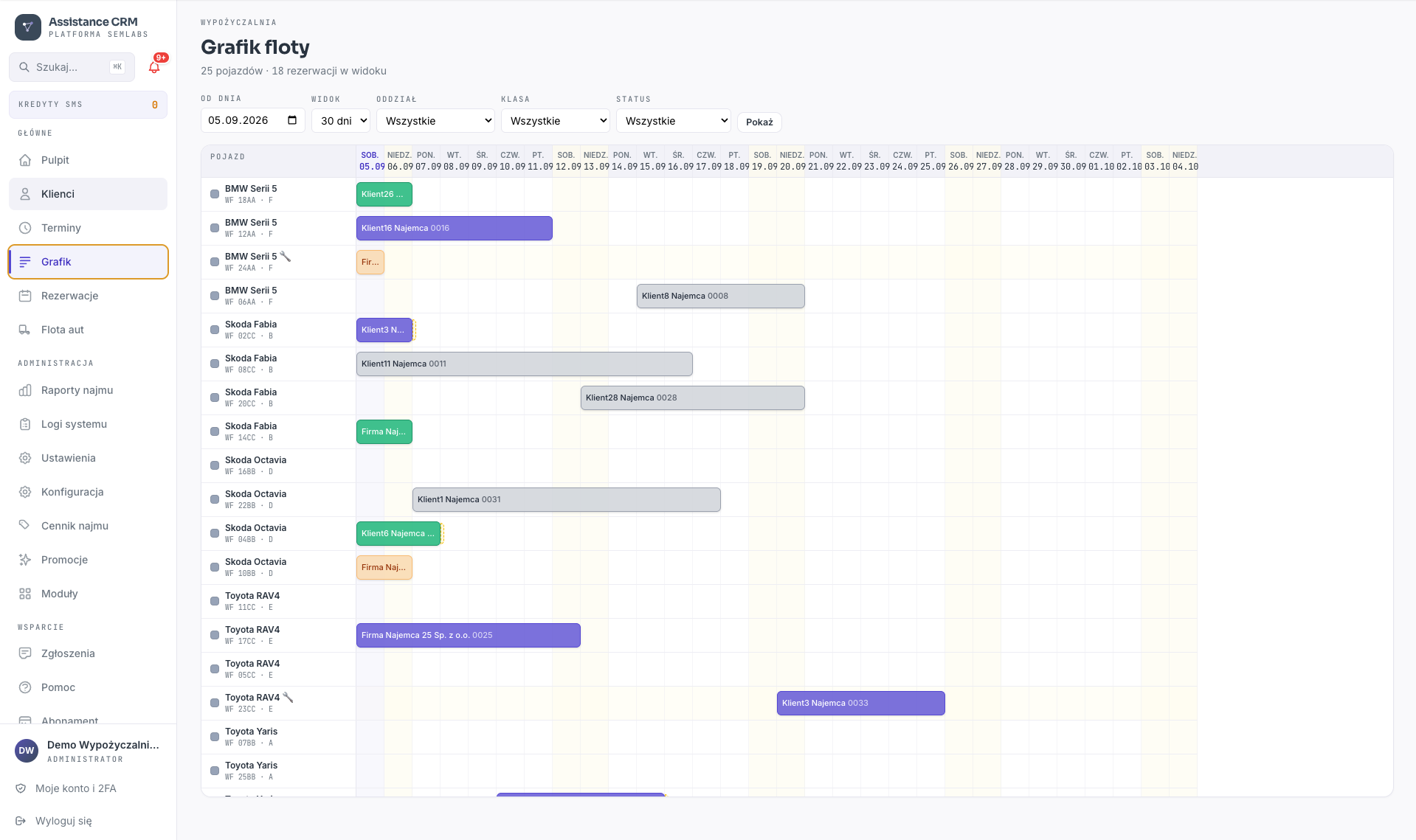 AssistanceCRM fleet calendar