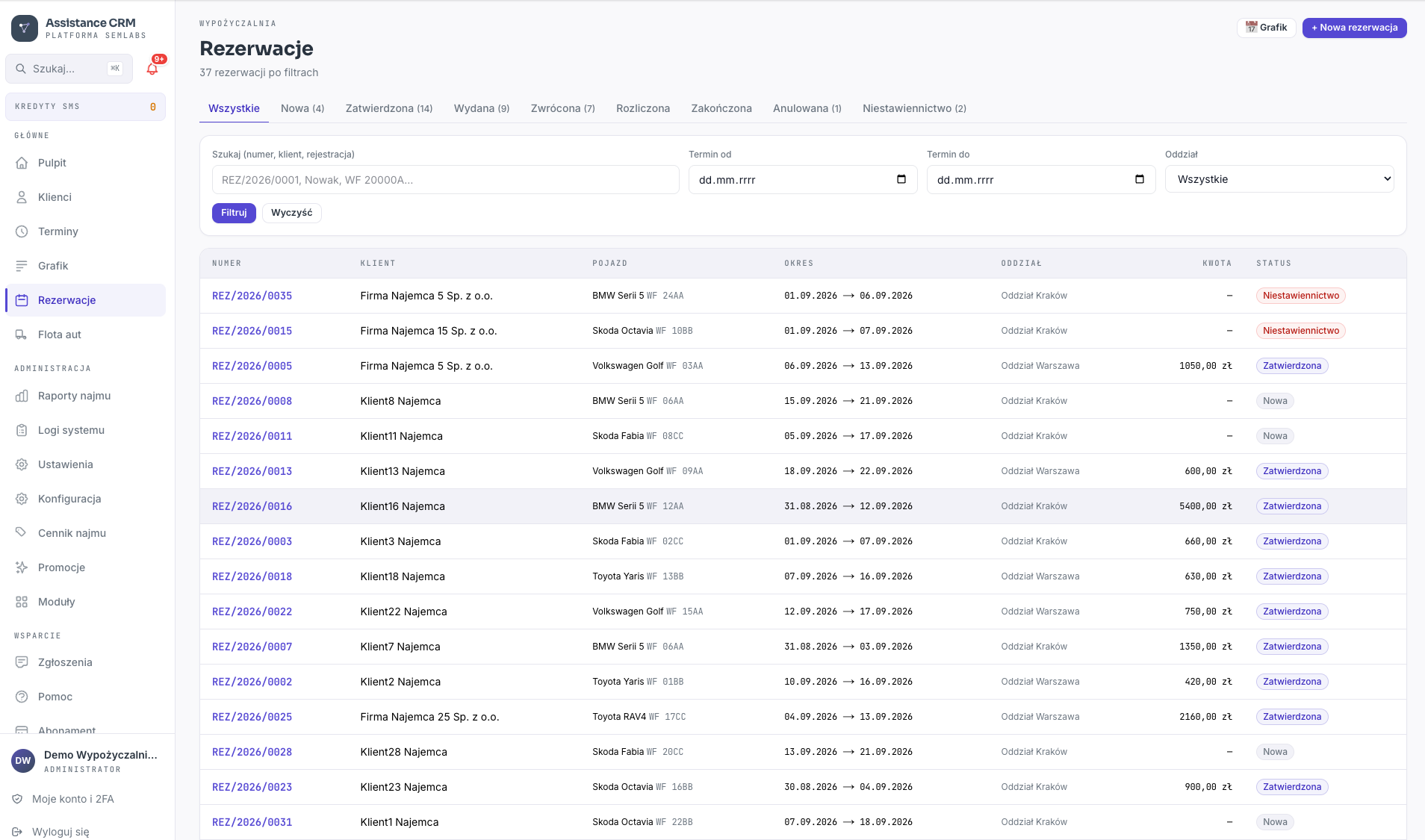 Bookings in AssistanceCRM